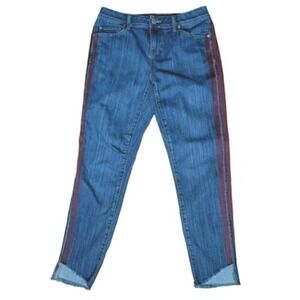 Simply Vera Vera Wang Jeans 6 Ankle Blue Denim Raw Hem Red Tuxedo Stripe‎